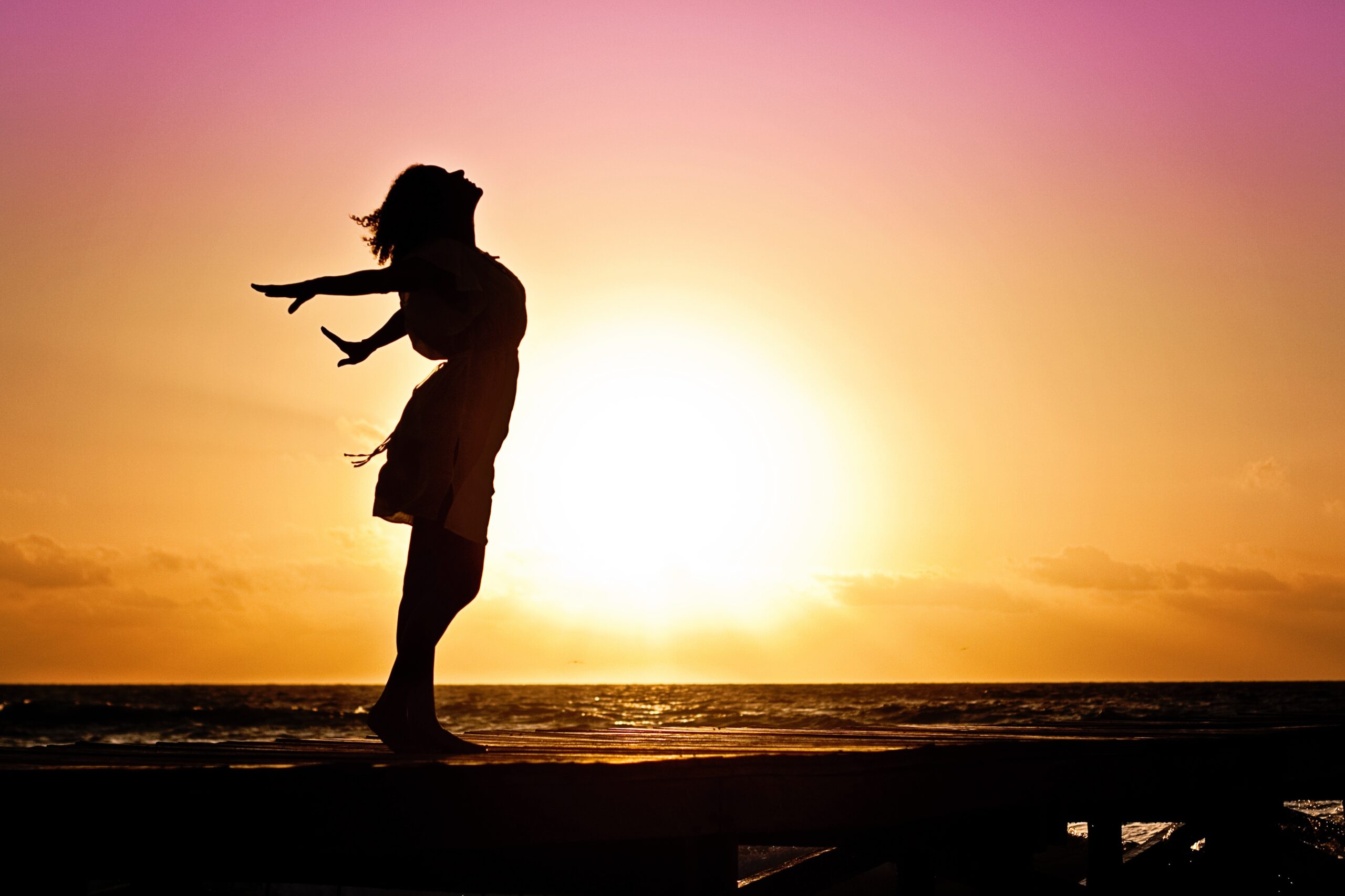 Women happiness sunrise silhouette